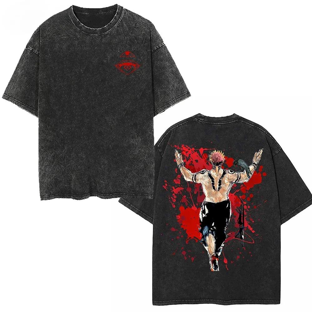 Japanese Anime Graphic Washed New Arrival Mens Clothes Tee Shirt Homme Graphic T-Shirts Men Tshirt for Men Ropa Hombre