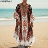 Men Deep V Neck Short Sleeve Floral Print Casual Loose Long Dress Robes