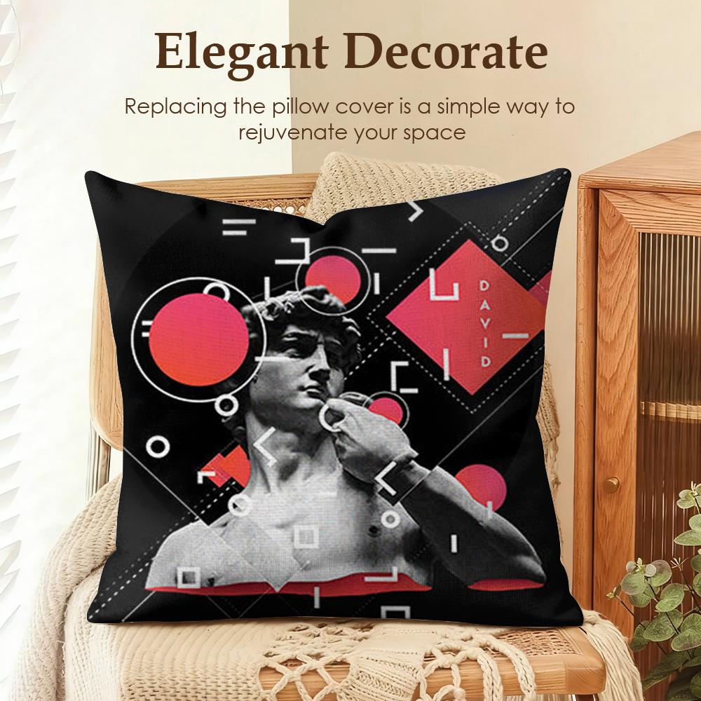 Funny Art DDavid Statue Cushion Cover Natural Linen Organic Fabric DoubleSided Printing Sofa Home Decor Gift Pillow Case