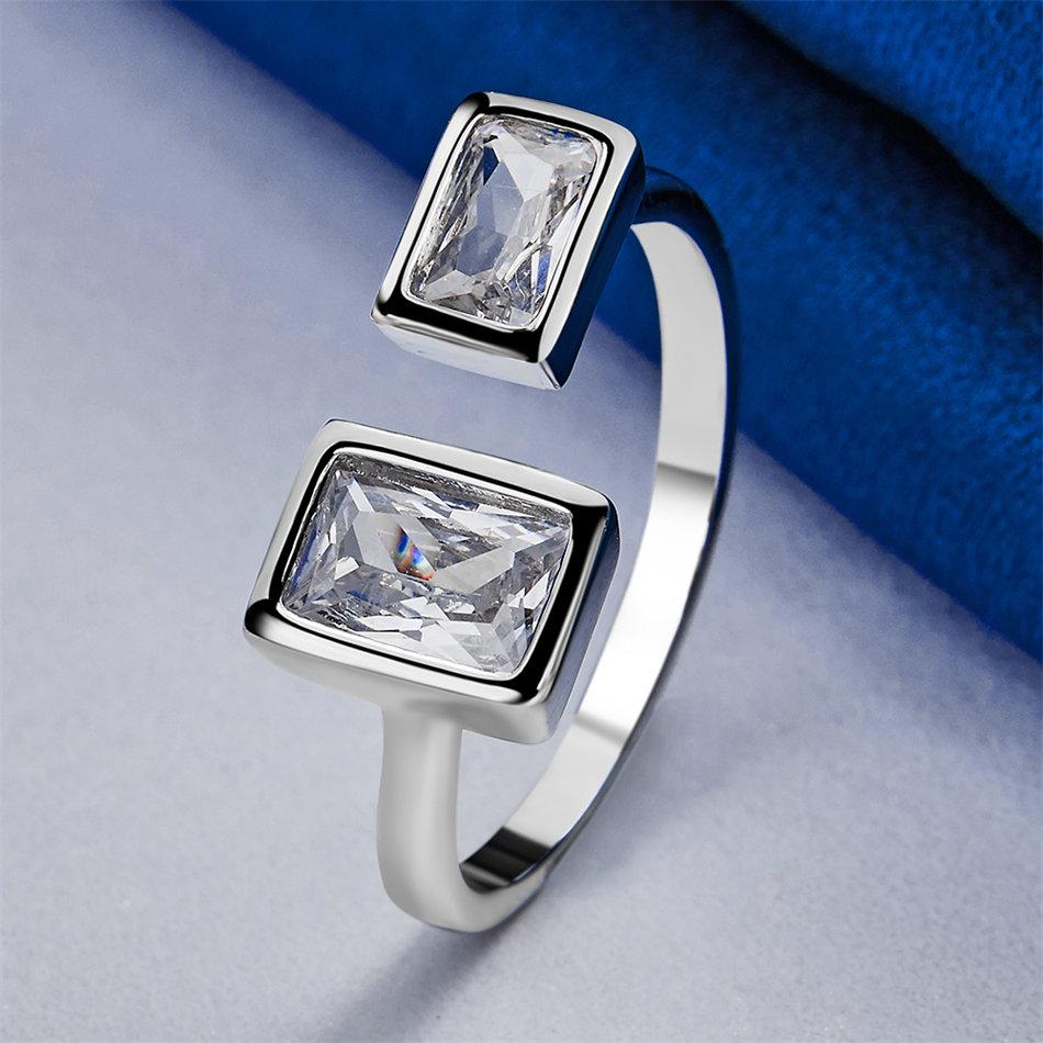 1 piece of 925 sterling silver exquisite square zircon ring with an opening, ladies' jewelry gift, wedding accessory