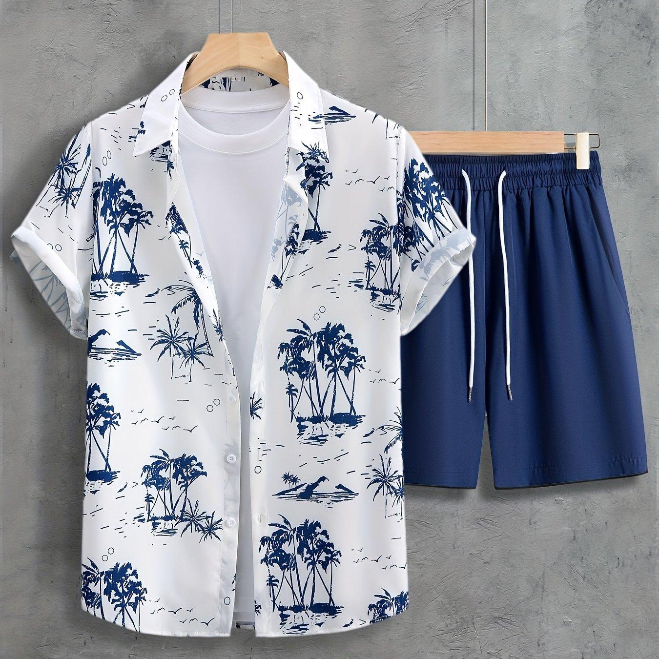 

Summer Casual Men s Flower Print Shorts Short-sleeved Shirt and Beach Shorts Men s Suit Outdoor Men s Short-sleeved Shirt Suits XS