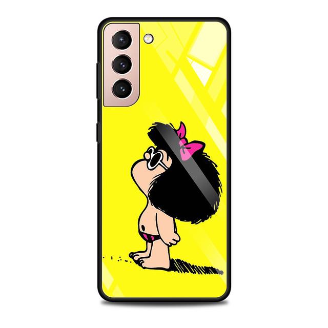 Anime Cute Mafalda Tempered Glass Case For Samsung Galaxy S21 S20 Ultra S10 Plus Lite S20fe 5g S10e S9 S8 Bumper Cover Funda