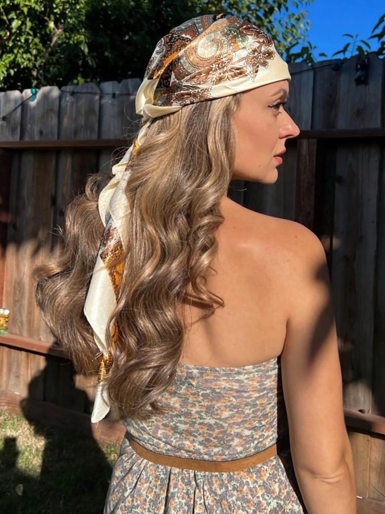 Satin Square Scarf Women Floral Hijab Elegant Print Silk Neckerchief Shawl Wraps Headband Handle Hair Accessories Bandana