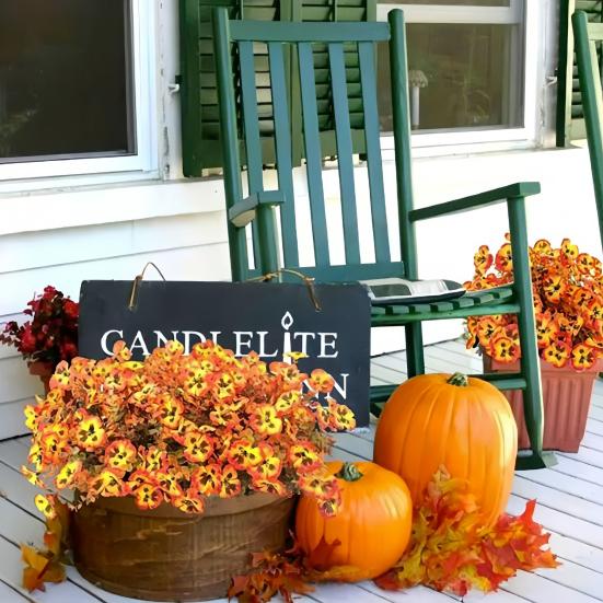 Artificial Pansy Flowers Faux Pansy Blooms with Eucalyptus Leaves UV Resistant Fake Pansy Bundle for Window Box Porch Home Autumn Harvest Decoration