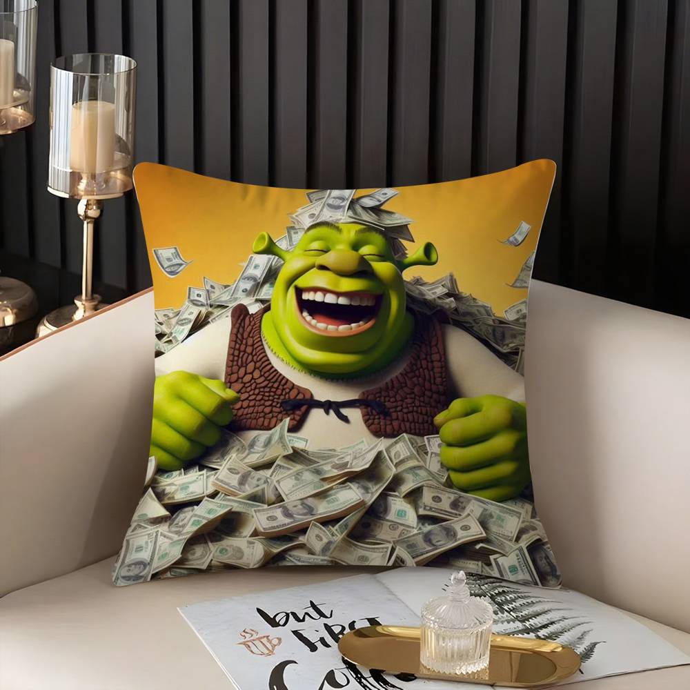 Funny Cartoon S-Shreks Pillow Case Home Dorm Chair Back Short Plush Double-Sided Printing Office Nap Time Cushion Cover