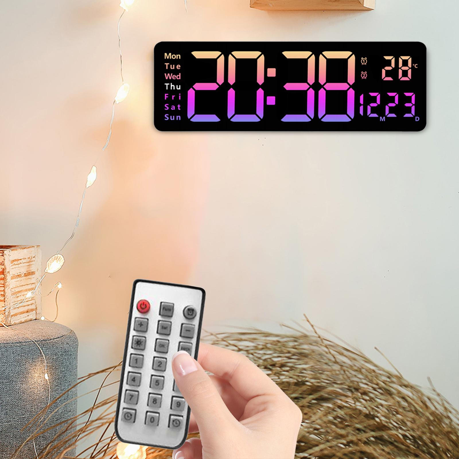 

16 Inch LED Alarm Clock Digital Desktop Remote Control Wall Mountable Day of The Week рожевий