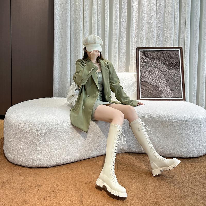 Winter new thick-soled Martin boots female knight thick-soled boots lace-up temperament white tall boots