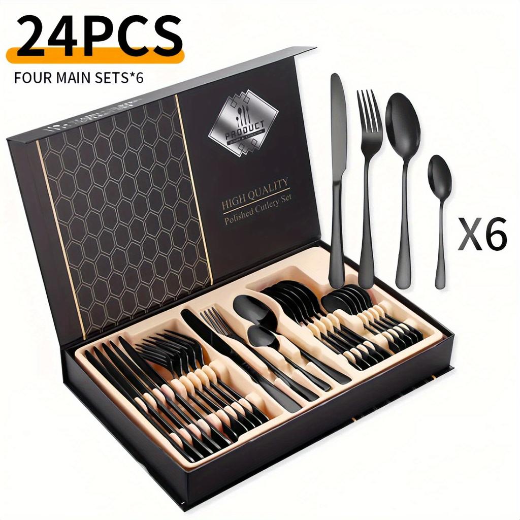 24Stainless steel cutlery set - Mirror-polished fork  knife  and spoon set  Suitable for home use  Hotel Weddings and banquets Dishwasher