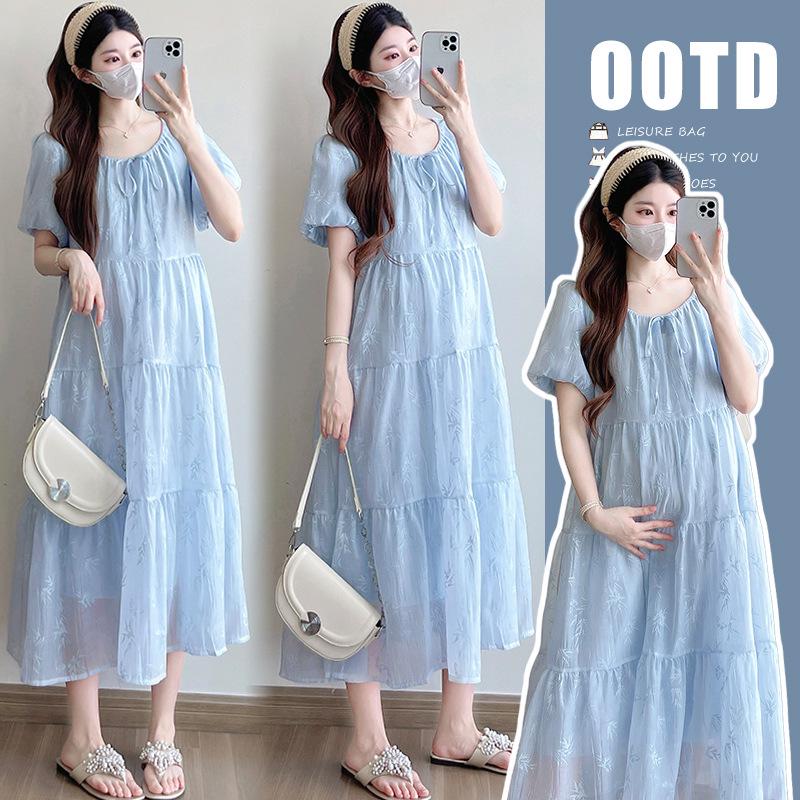 2026 Summer Lace-Up Waist Maternity Dress - Romantic & Casual Long Style Extra Large