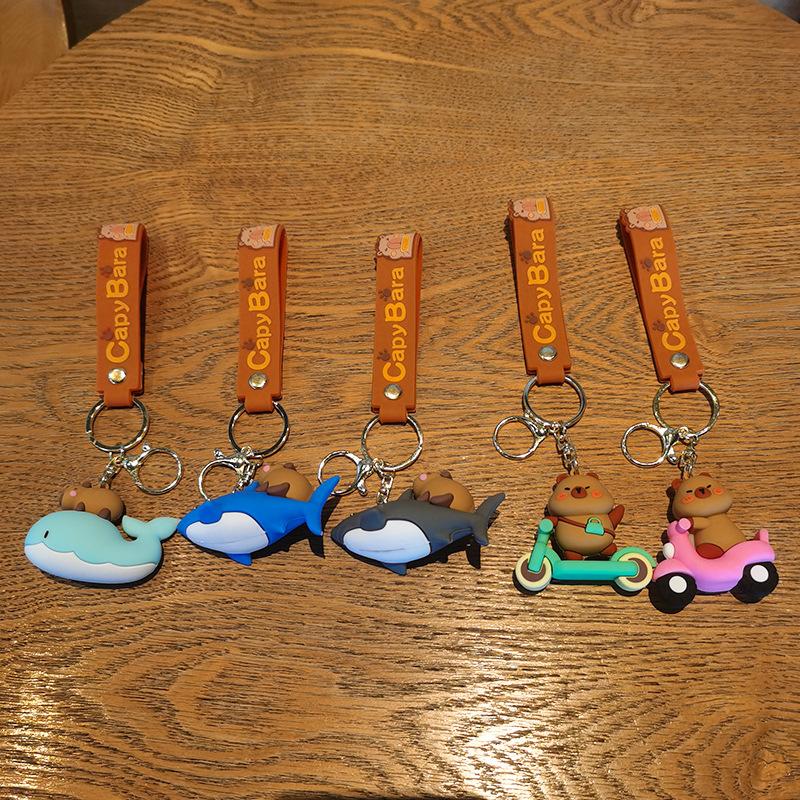 7th Generation Bicycle Dolphin Shark Capybara Keychain Doll Machine Gift Premium Cartoon Cute Dolphin Hanging