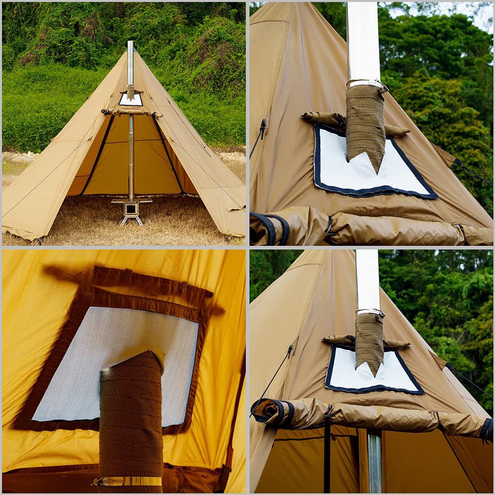DIY Tent Stove Fireproof Ribbon Adjustable Stove Pipe Wrap with 2 Clamps Anti-Scald Chimney Protector Thermal Insulation