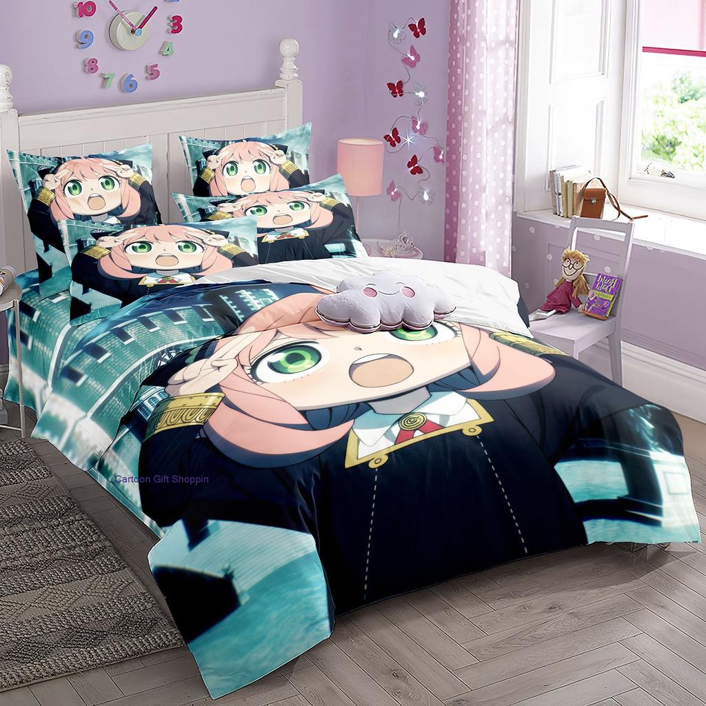 Anime Spy X Family Bedding Set Kawaii Loid Forger Anya Duvet Cover with Pillowcases Girls Boy Kid Set Quilt Cover Set