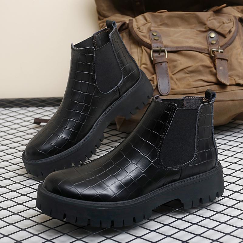 Mode Herren Klassische Retro Chelsea Boots Mode Lässige Leder Stiefeletten Britischer Stil Herren Kurze Schuhe Herren Winter Plüsch Schneestiefel