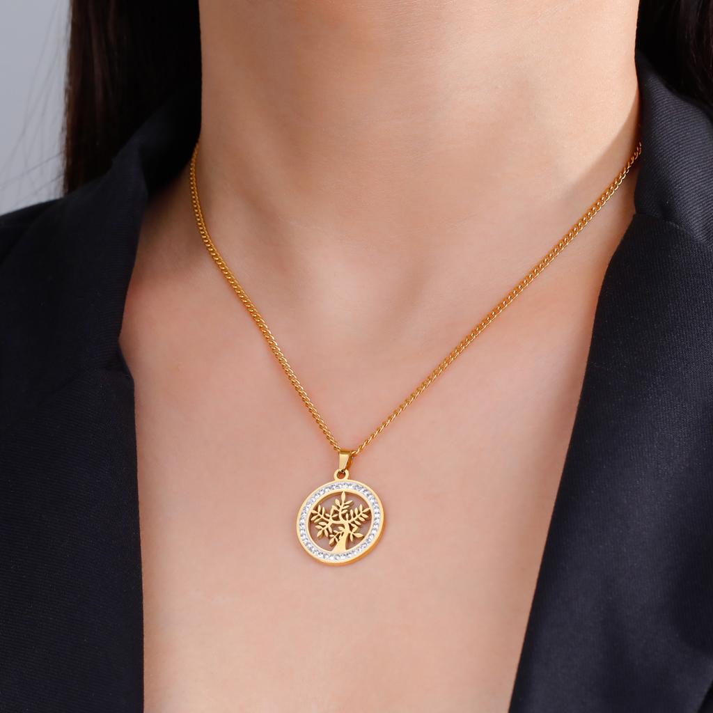 Colier cu pandantiv din cristal din oțel inoxidabil pentru femei, colier cu pandantiv de culoare aurie, guler pentru arborele vieții, Acero inoxidabil, pandantiv din aur pentru arborele vieții