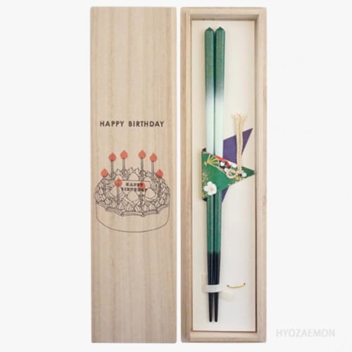

Hyozaemon Wakasa Lacquer Chopsticks with Sparkling Flower Design, Made in Obama, Fukui Prefecture, in a Paulownia Wood Box, Green, 23.5cm