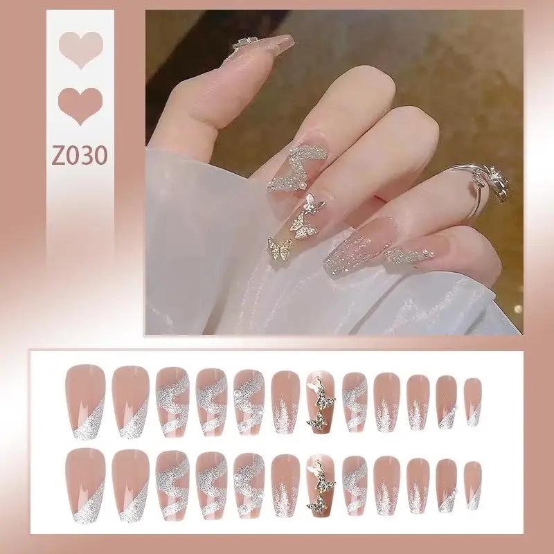 Press On Acrylic Fake Nails Set with Glue High Quality Handmade Nail Extension French Tips Woman False Short Nails Press Ons