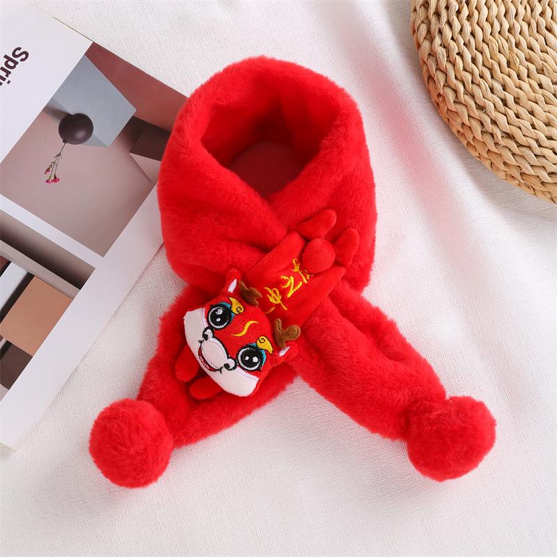 Red Plush Children's Scarf: Faux Rabbit Fur Neck Warmer for Autumn and Winter