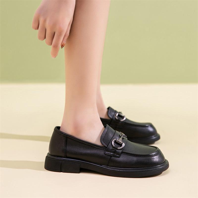 Zapatos pequeños de cuero de estilo británico con capa superior de piel de vaca para mujer, mocasines que combinan con todo, zapatos planos para mujer