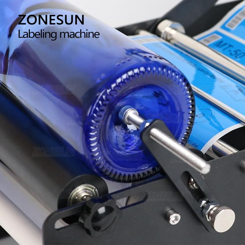 ZONESUN ZS-50W Manual Round Bottle Adhesive Sticker Label Applicator For Plastic Wine Bottle Packing Labeling Machine