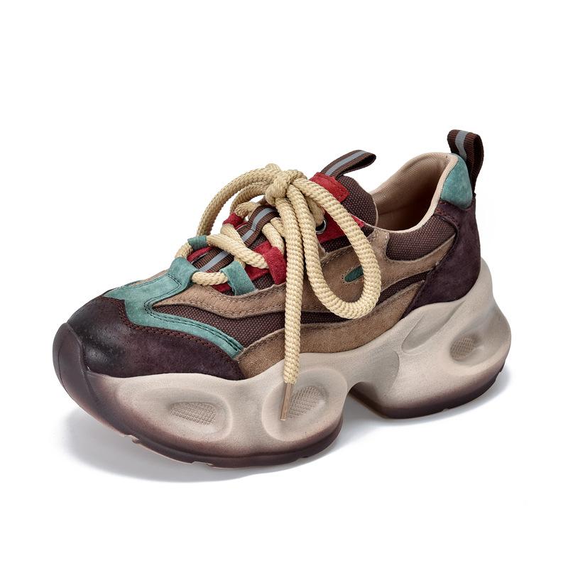 Fashion 6cm Denim Women Vulcanize Breathable Summer Spring Chunky Sneaker Genuine Leather Autumn Platform Comfy Loafer Shoes