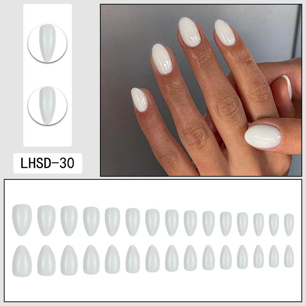 LHSD-30 Short Almond Glossy False Nails Set - 30 Detachable Pieces