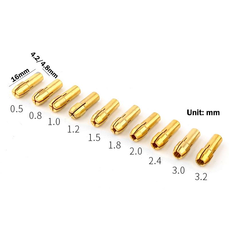 0.5/0.8/1.0–3.2mm Mini Drill Brass Collet Chuck Sets Electric Grinding Accessories Sets 4.2/4.8 Mm Shank for Dremel Rotary Tool
