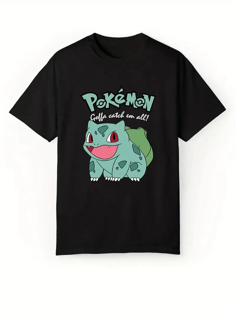 

Классическая футболка с коротким рукавом Pokemon Бульбазавр для женщин, повседневная, свободный крой, летний топ, женская мода, круглый вырез 4XL