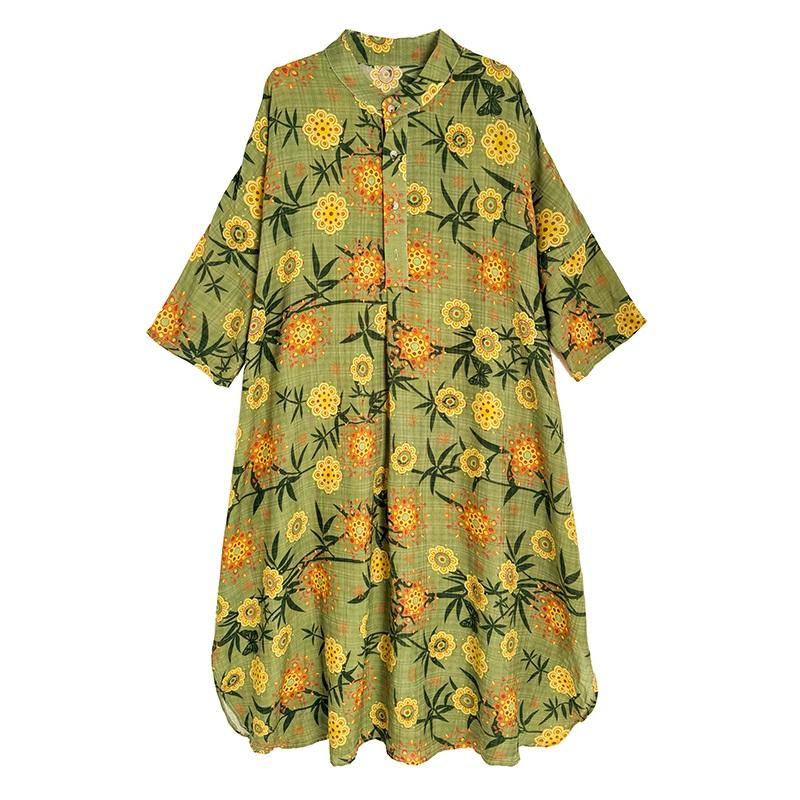 Kurzarm Plus Size Baumwolle Vintage Blumenmuster Neu in Kleidern für Damen lässig locker langes Sommerkleid