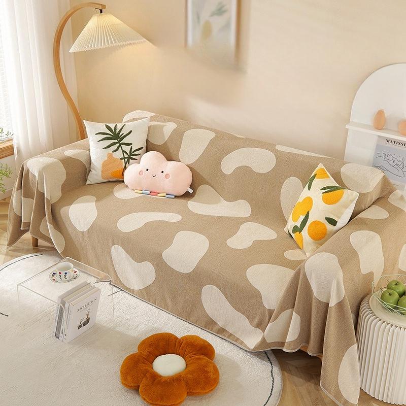Simple Modern Chenille Sofa Cushion Cute Cartoon Patterned Settee Towels Double Sided Anti Slip Fully Wrapped Couch Decoration