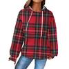 Women's Fashion Loose Hooded Pullover Long Sleeve Plaid Sweatshirt with Drawstring Drop Shoulder and Pocket Print Top