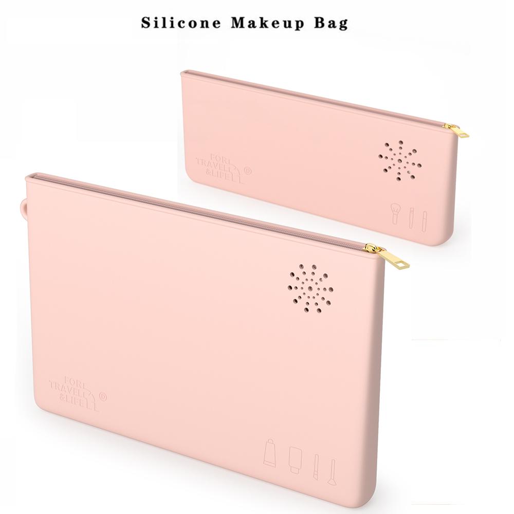 2pcs Travel Makeup Bag, Silicone Cosmetic Makeup Brush Holder, Makeup Sponge Case Portable Makeup Tools for Women Girls