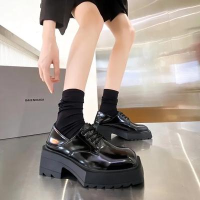 Vintage Temperament Small Leather Shoes Women 2024 New Thick Sole Increase British Style Design Sense Square Head Fashion Shoes