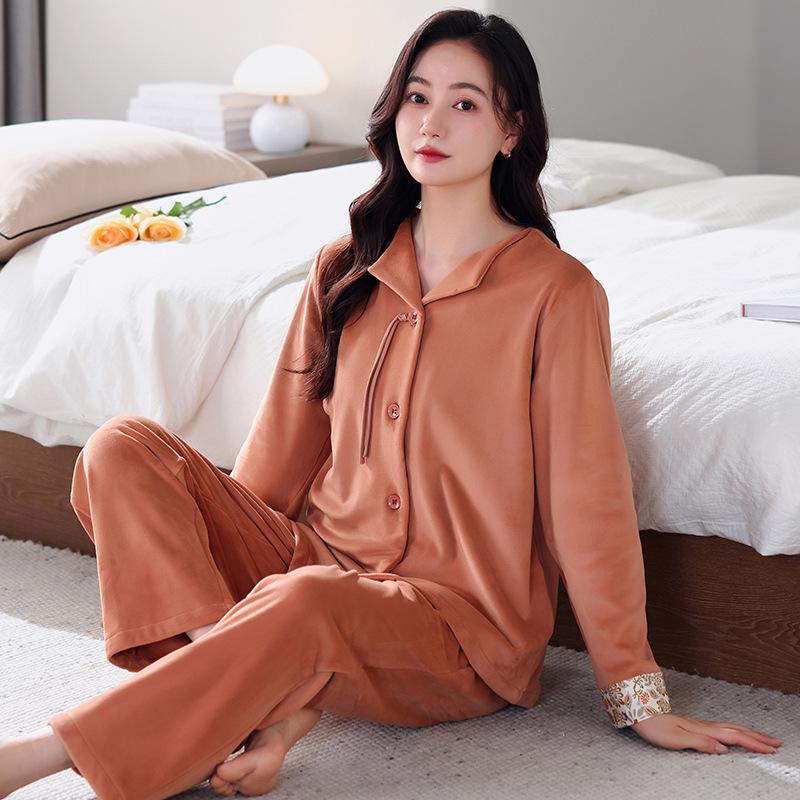 Coral Fleece Pajamas Women'S Autumn And Winter Thin Fleece Warm Long-Sleeved Island Fleece Suit Spring And Autumn Flannel Loungewear