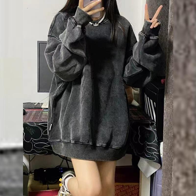 Женская толстовка с круглым вырезом потертый модный свободный топ 3XL серый 2990₽