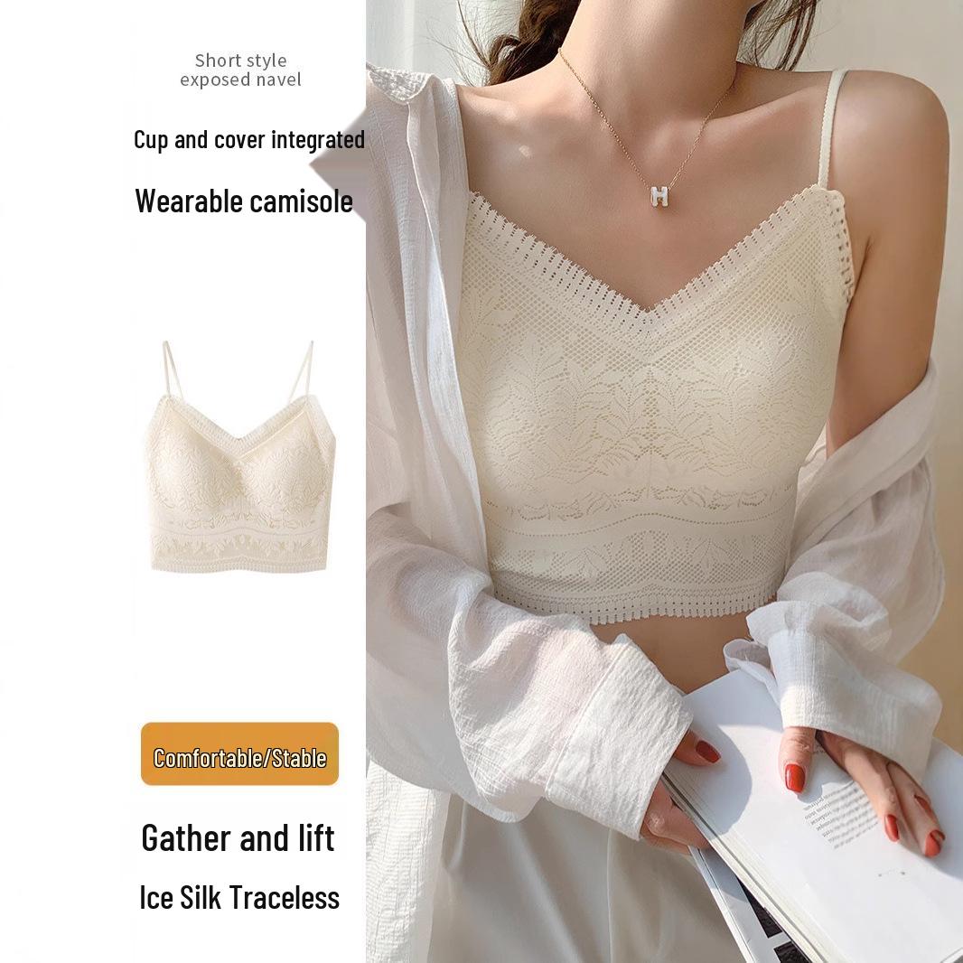 

Seamless Lace Back Tank Top and Camisole Bandeau Bra XL (approx. 50-57 kg) чёрный