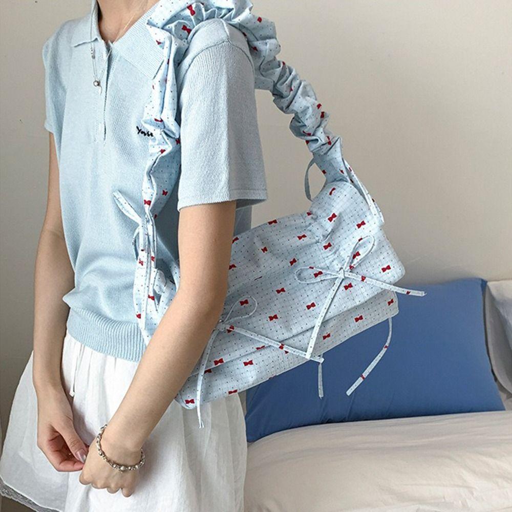 Leisure Bow Ribbons Bag Korean Women's Underarm Bag Fashion Pleated Shoulder Bag  Summer