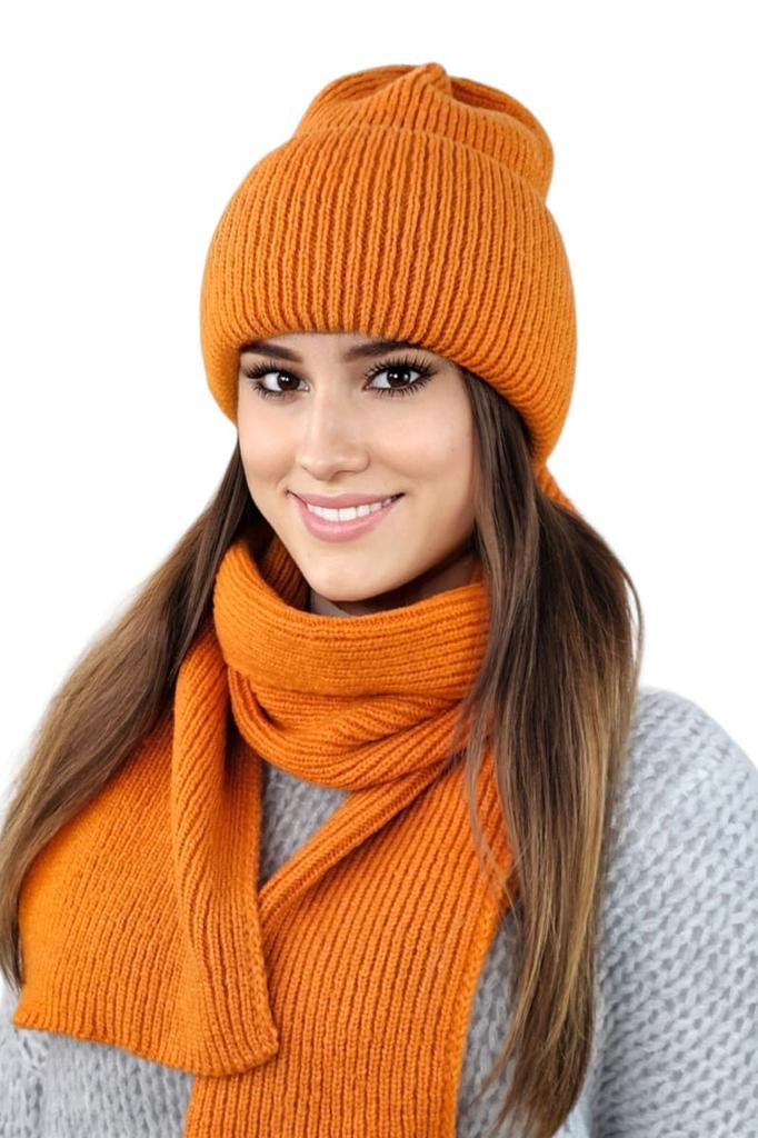 Alma Set Hat with Scarf in Striped Color Orange