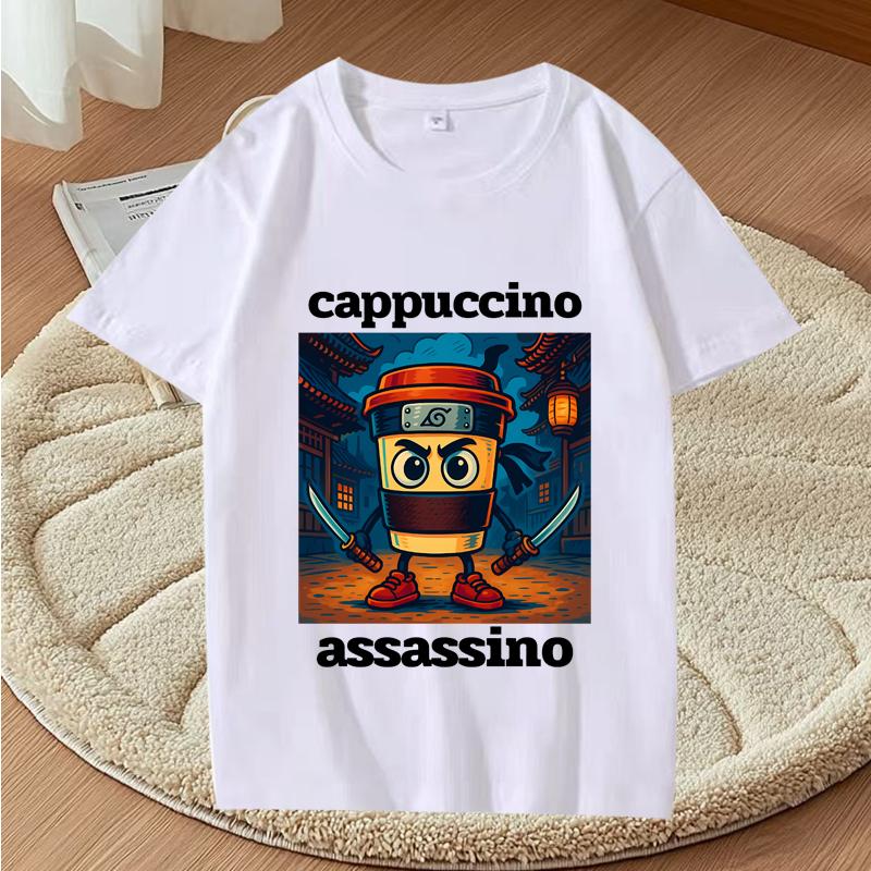 Cappuccino Assassino Graphic T Shirts Funny Italian Brainrot Meme T-Shirt Fashion Casual Short Sleeve T Shirt Streetwear Tops