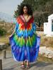2025 Elegant Print Plus Size Kaftan Women's Retro V-Neck Woven Batwing Sleeve Long Dress Sexy Beach Swimsuit Cover-up Q1634-8774-11