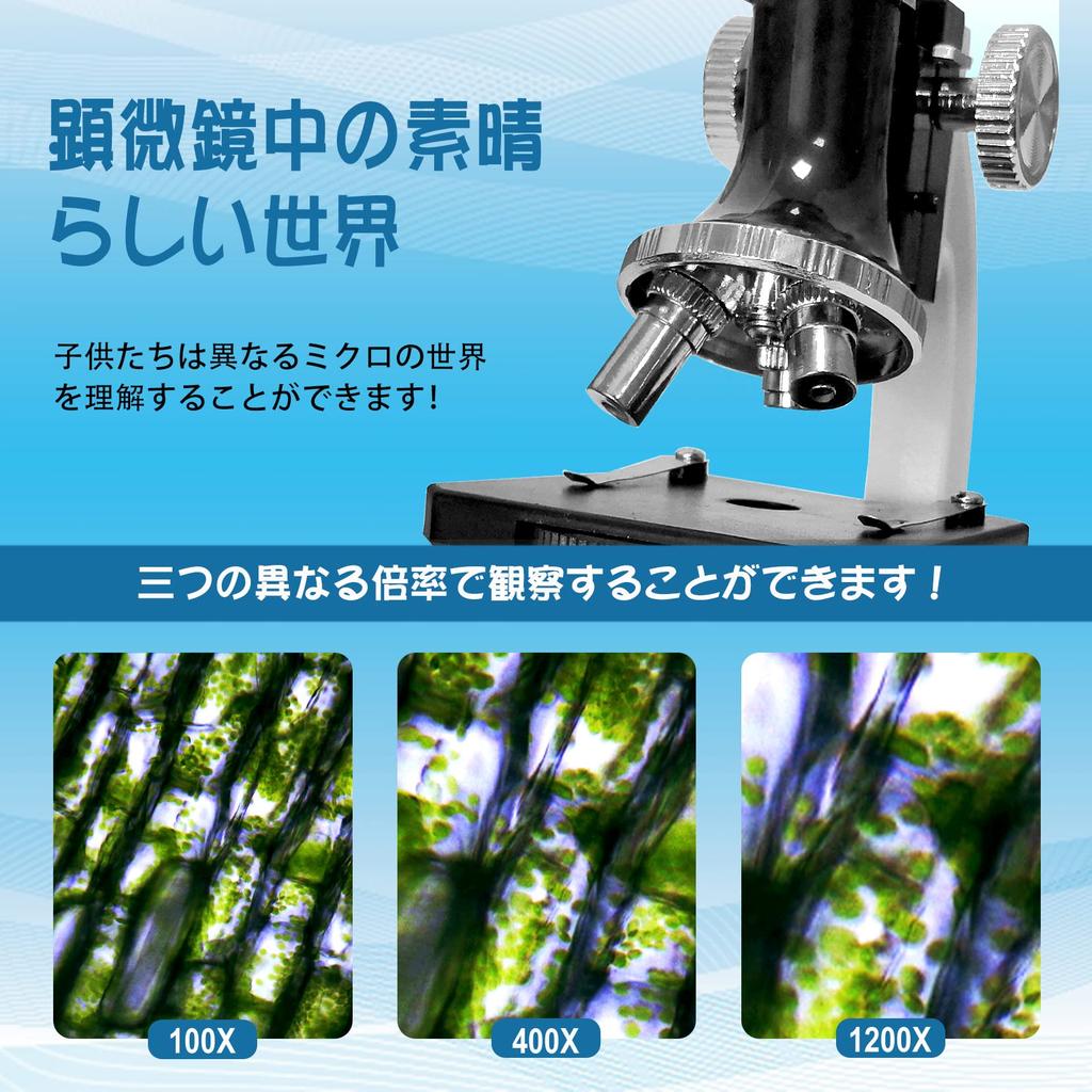 Microscope for Children, Elementary School Students, 100-1200x Magnification, Biological Microscope for Beginners, with Japanese Instructions. Educati