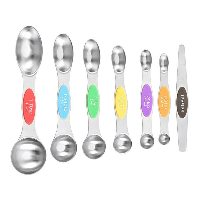9-Piece Dual-End Stainless Steel Magnetic Measuring Spoons with Gram Scale
