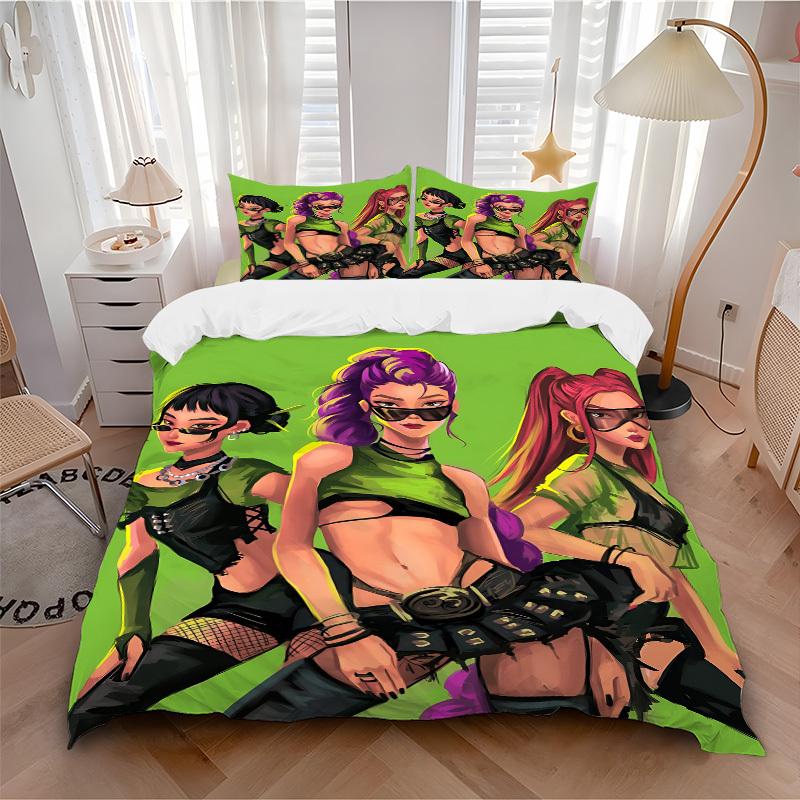 3pcs Huntrix, K-pop Duvet Cover Set - Machine Washable, Includes 1 Duvet Cover and 2 Pillowcases, No Core Included, All-Season Home Decor Fo