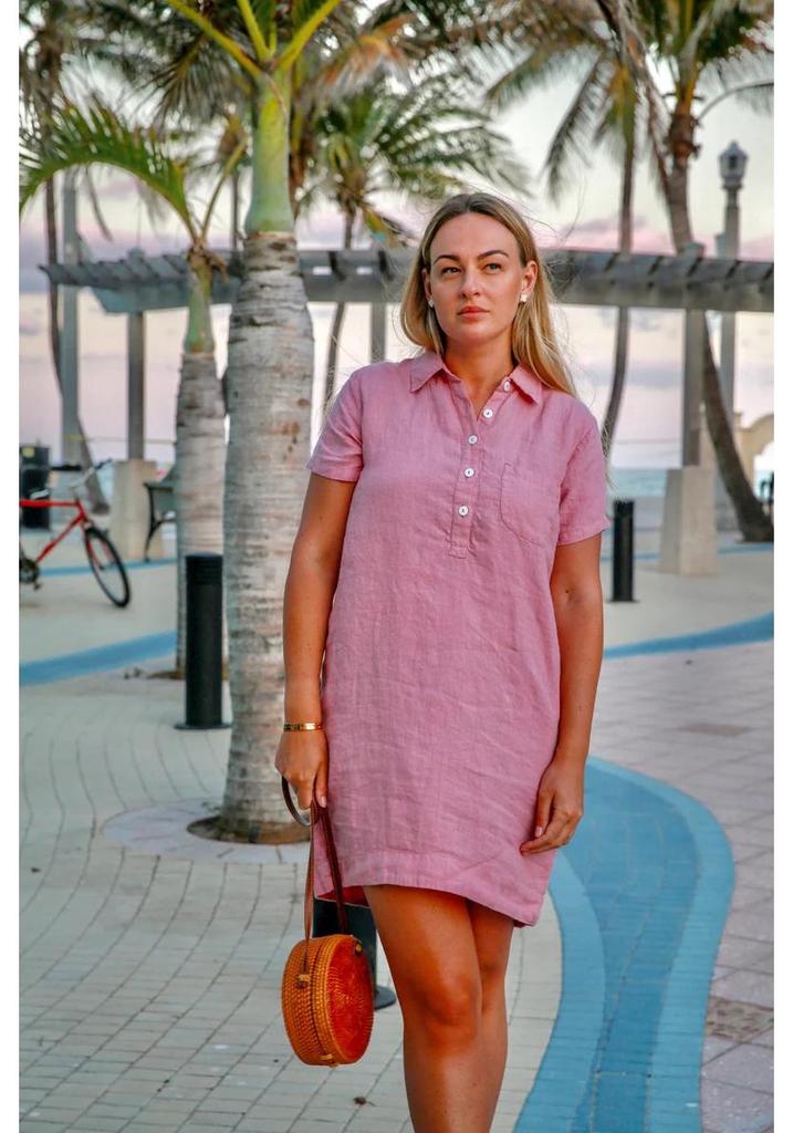 2022 European & American Style Cotton Linen Shirt Dress with Pockets and Buttons