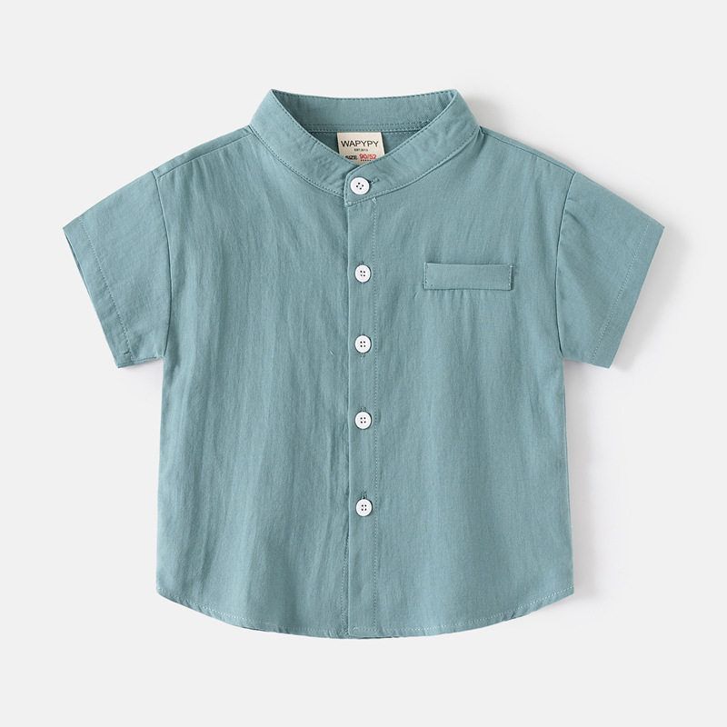 Half Sleeve Summer Boys' Stand Collar Cotton Tops Shirt
