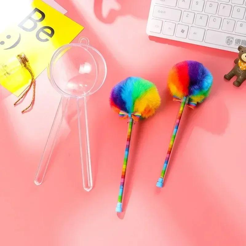 Creative 0.5mm Lollipop Gel Pen Sweet Black Ink Colored Bowknot Round Hair Ball Pens Office School Stationary Writing Supplies