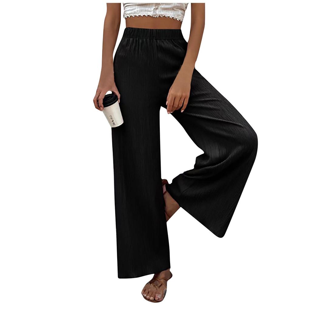 Women's Fashion Casual Color Loose High Waist Straight Pants