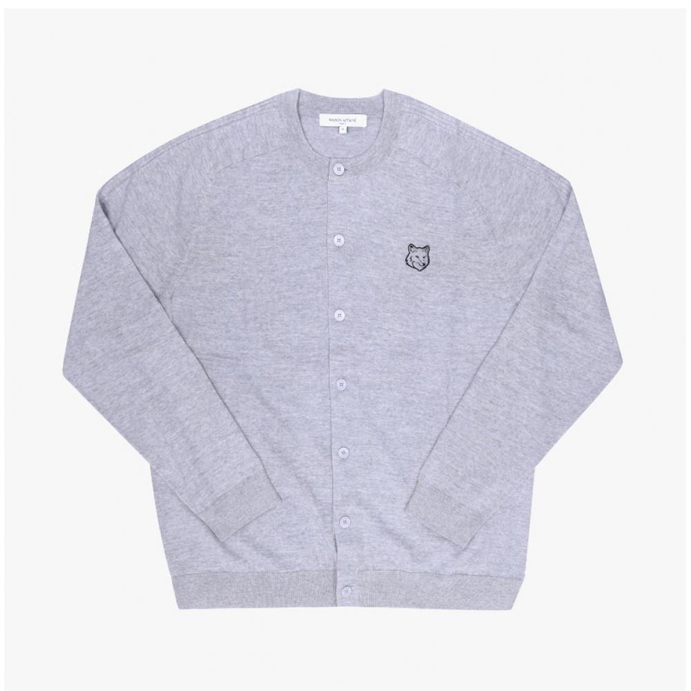 Maison Kitsune Men Gray Head Fox Patch Cardigan Qm00500kt1181