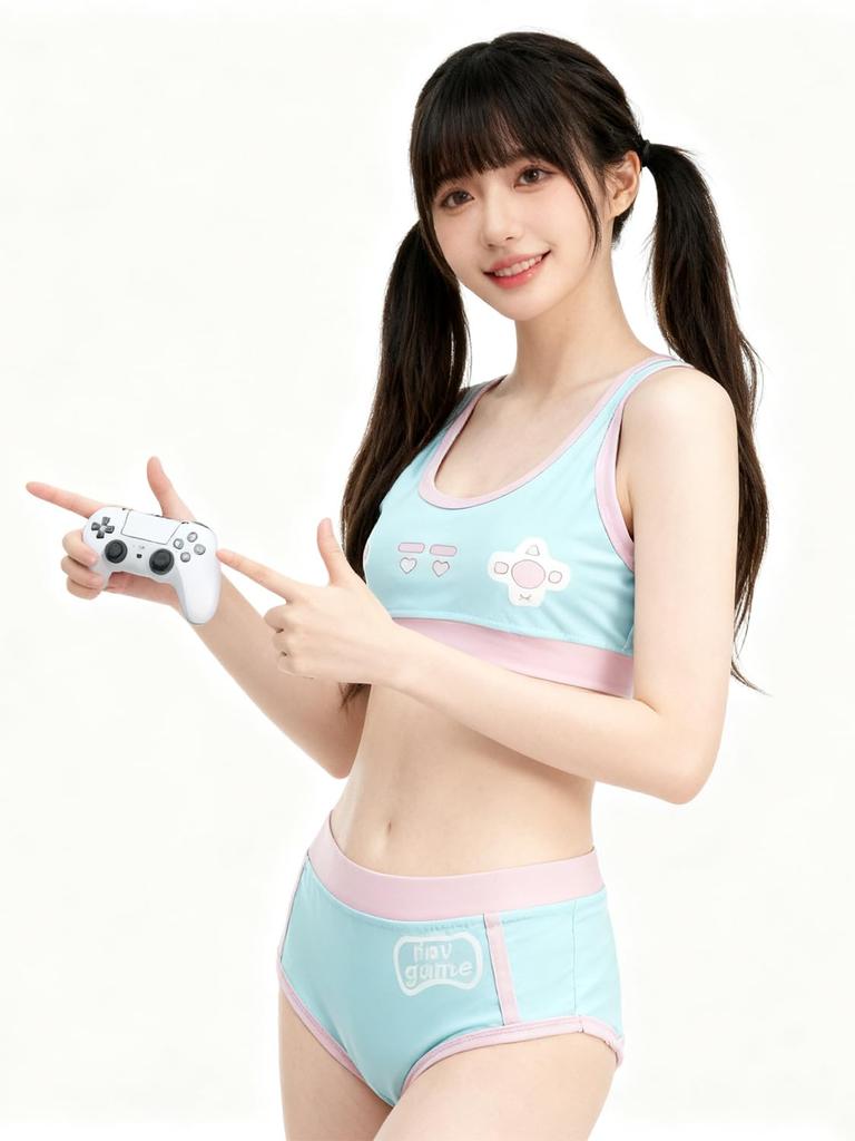 SENMHS Mint Green Game Controller Print Split Gymnastics Outfit for Sexy and Cute Sports Underwear Perfect for or Sleepwear Women, Set, Practice,