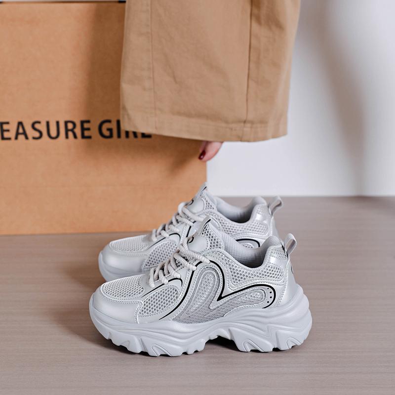 TUINANLE Black Women Platform Sneakers Breathable Lace Up Chunky Casual Comfort Walking Shoes