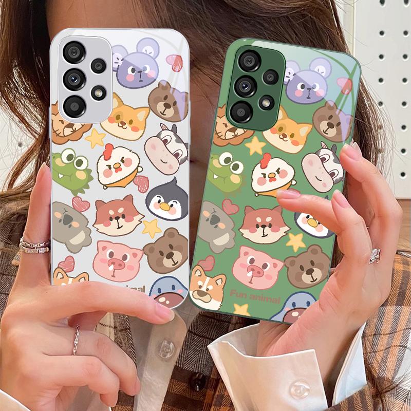 Cute Animal White For Samsung Galaxy S10 4G S20 11E 30 S21 21Fe 22 S24 Pro S23 Ultra 5G S8 S9 Tempered Glass Phone Case
